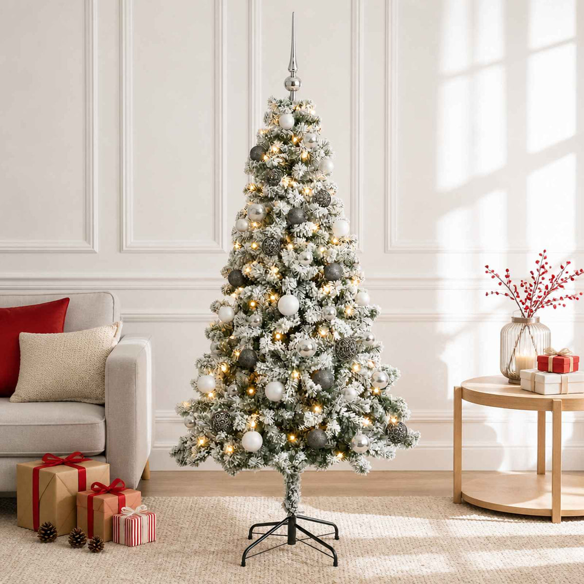 vidaXL Artificial Christmas Tree with Bauble 120 cm 150 LEDs 1