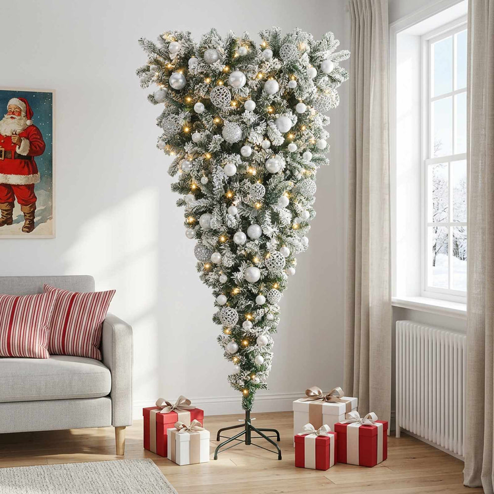 vidaXL Upside-down Artificial Hinged Christmas Tree 180 cm 300 LEDs