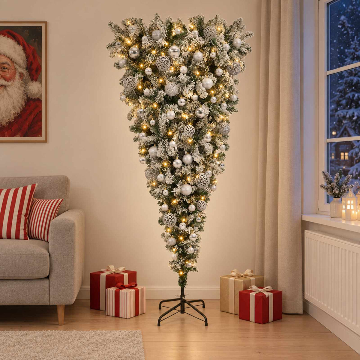 vidaXL Upside-down Artificial Hinged Christmas Tree 180 cm 300 LEDs 3