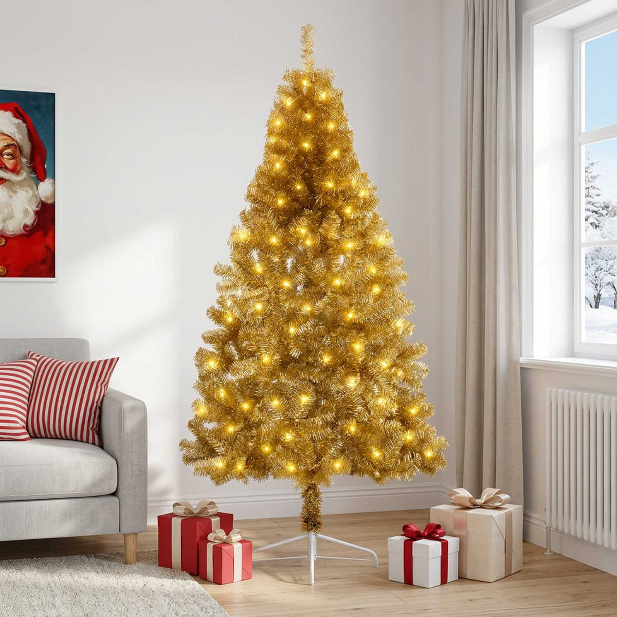 vidaXL Artificial Hinged Christmas Tree 210 cm 300 LEDs Warm White 3