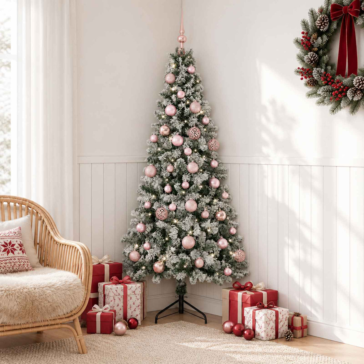 Artificial Christmas Tree with Bauble 150 LEDs 150 cm with LEDs & pink balls