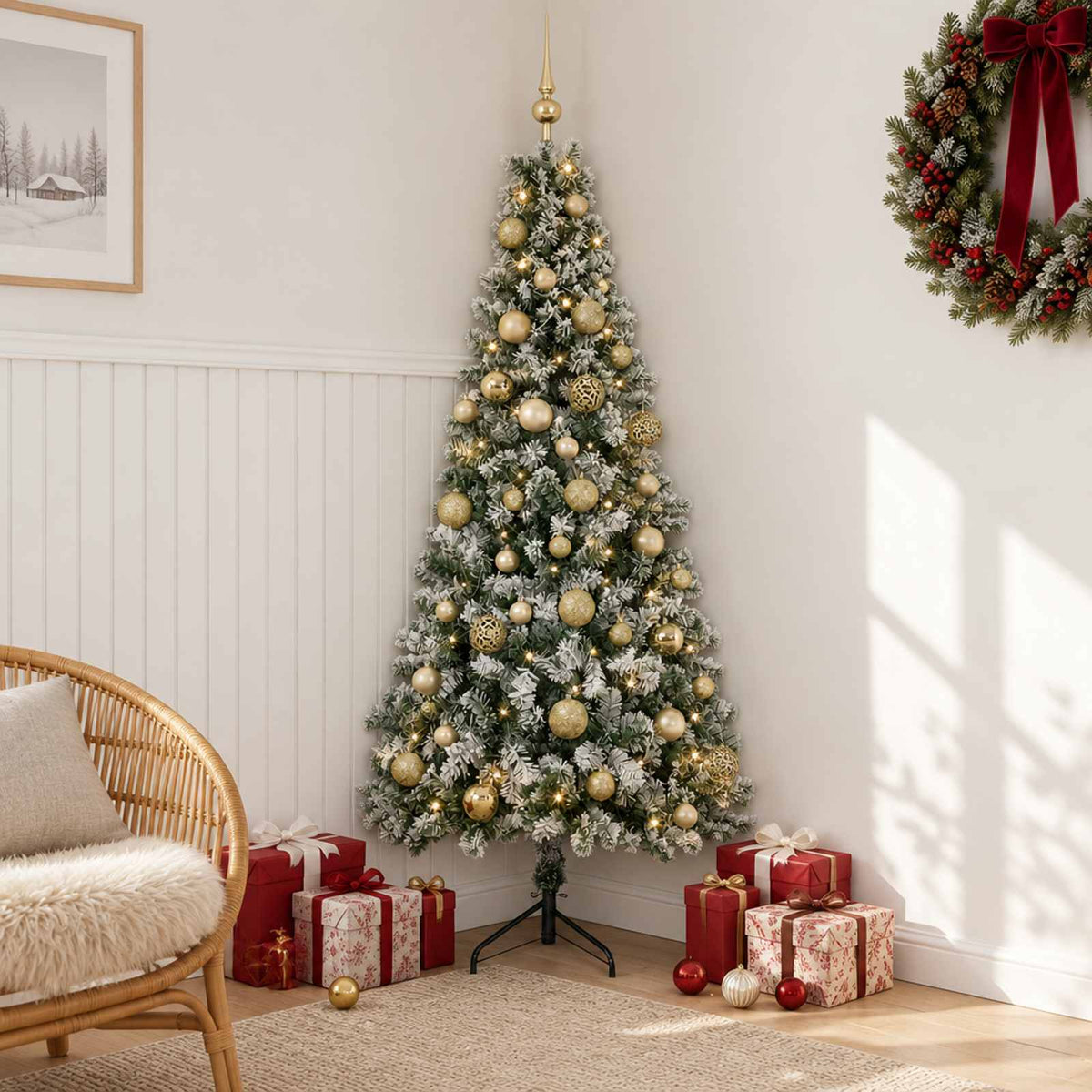 Artificial Christmas Tree with Bauble 150 LEDs 120 cm with LEDs & gold/bronze balls