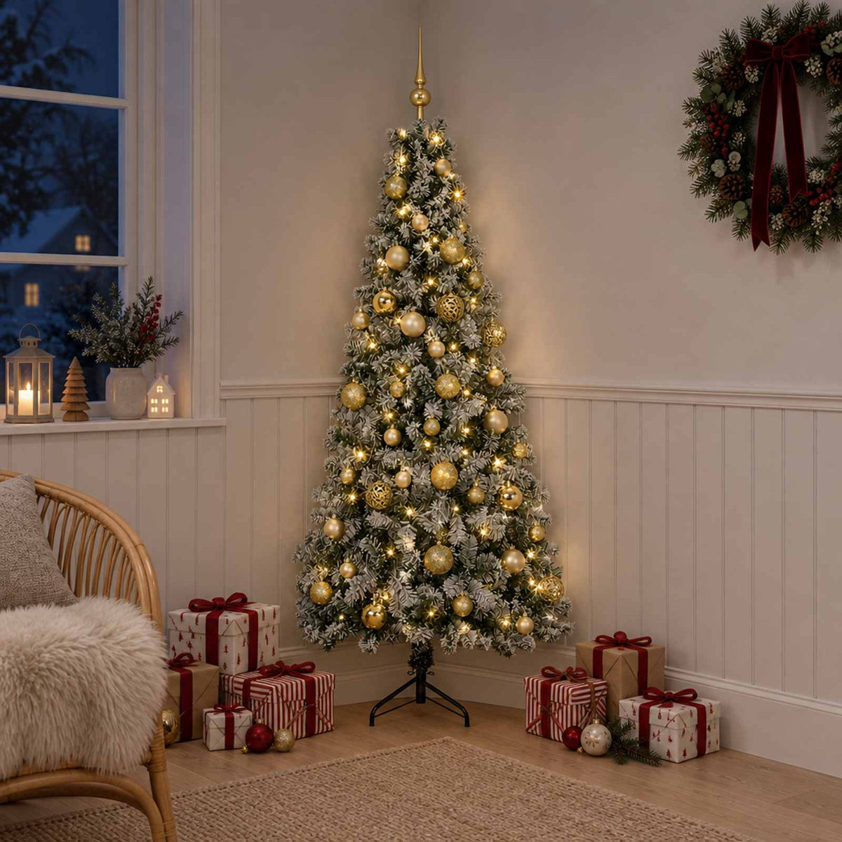 Artificial Christmas Tree with Bauble 150 LEDs 120 cm with LEDs & gold/bronze balls