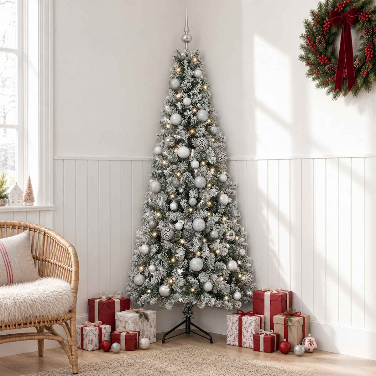 Artificial Christmas Tree with Bauble 150 LEDs 150 cm with LEDs & silver balls