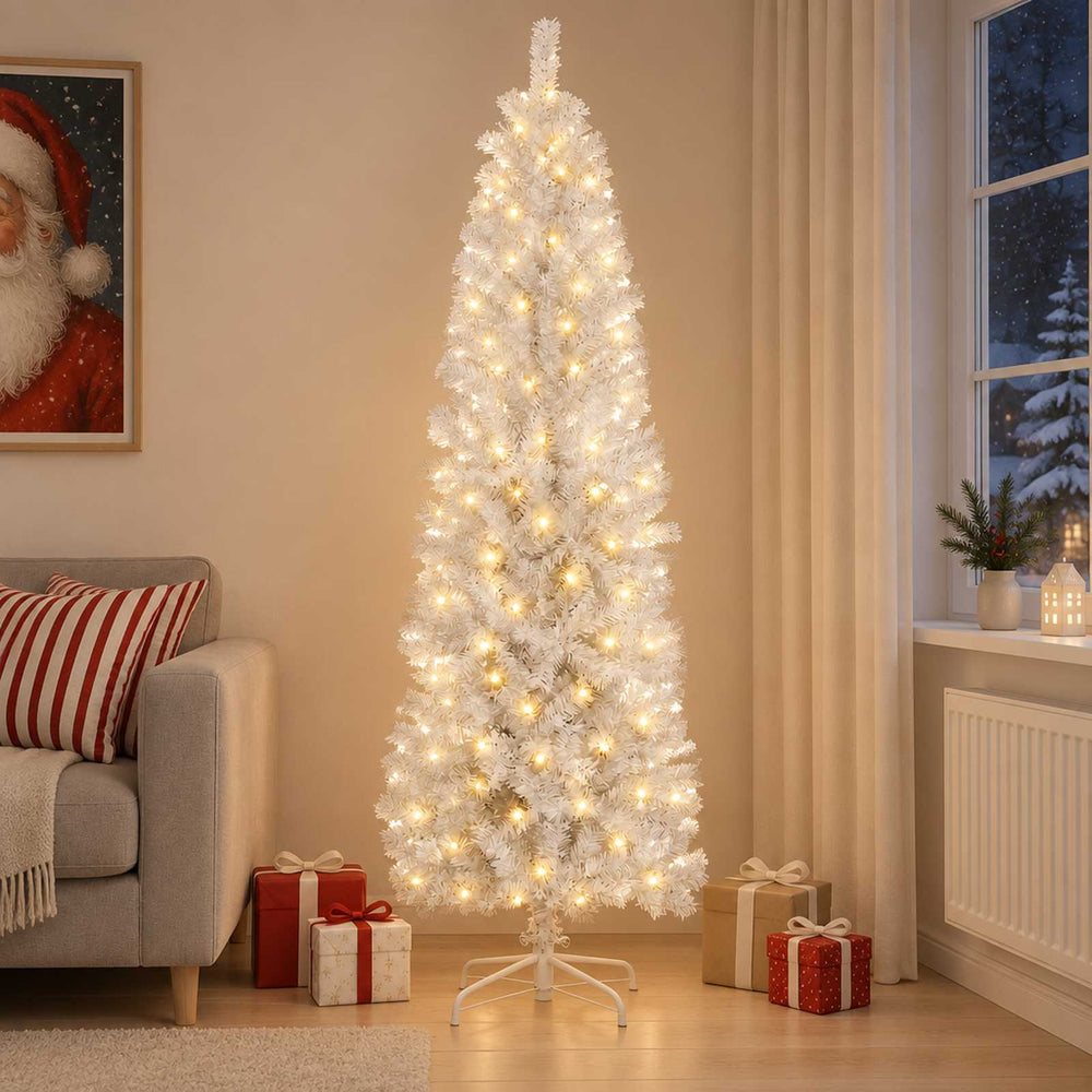 vidaXL Artificial Slim Christmas Tree with Bauble 300 LEDs 180 cm