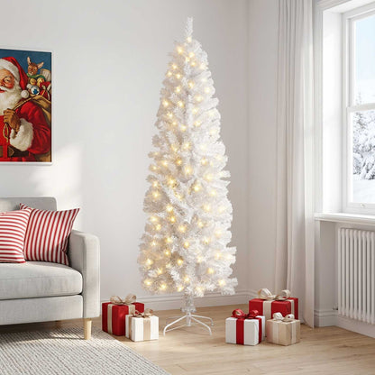 Artificial Slim Christmas Tree with Bauble 300 LEDs 180 cm with LEDs