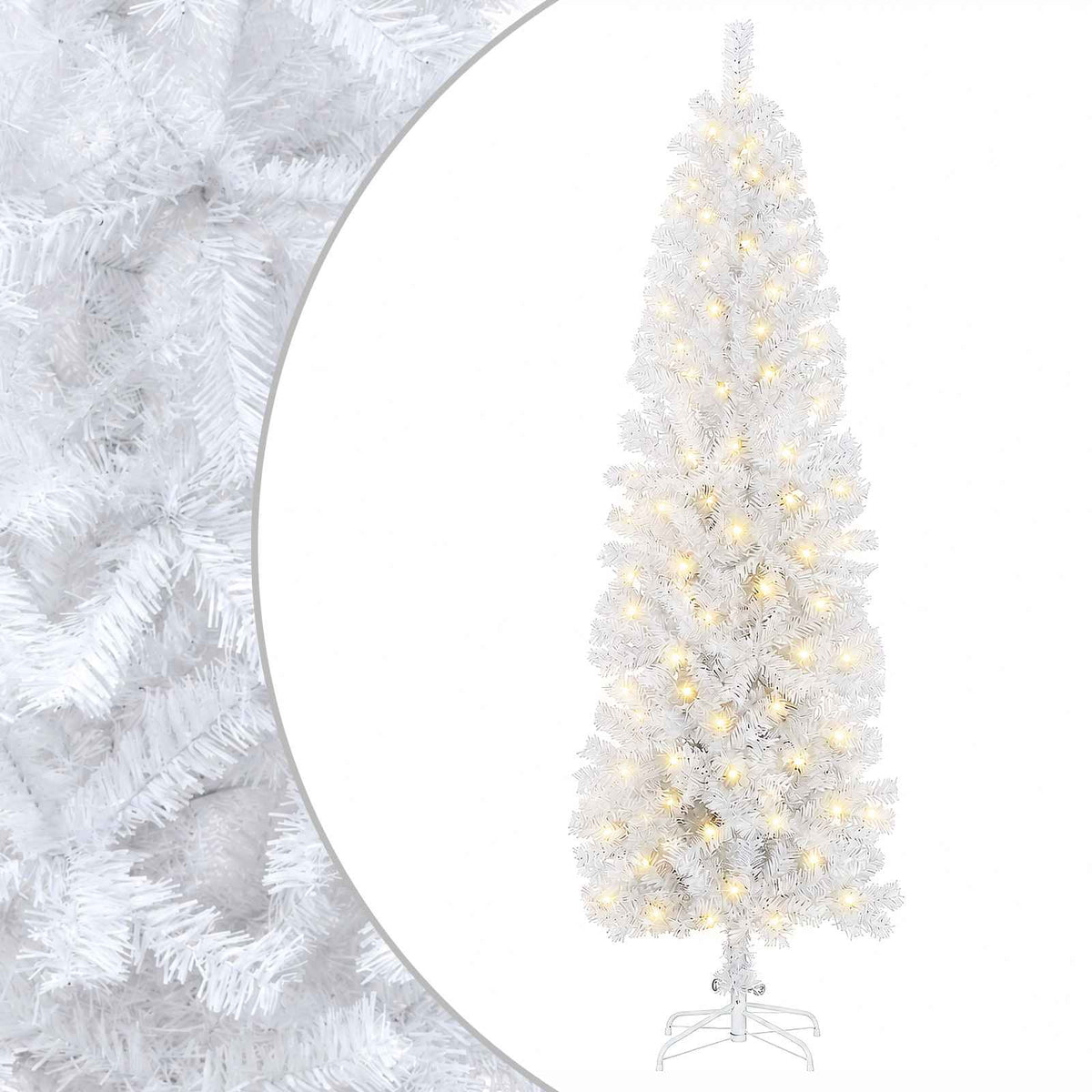Artificial Slim Christmas Tree with Bauble 300 LEDs 180 cm with LEDs