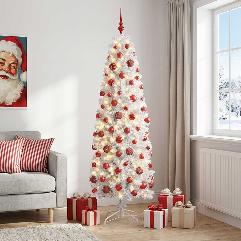 vidaXL Artificial Slim Christmas Tree with Bauble 180 cm 300 LEDs