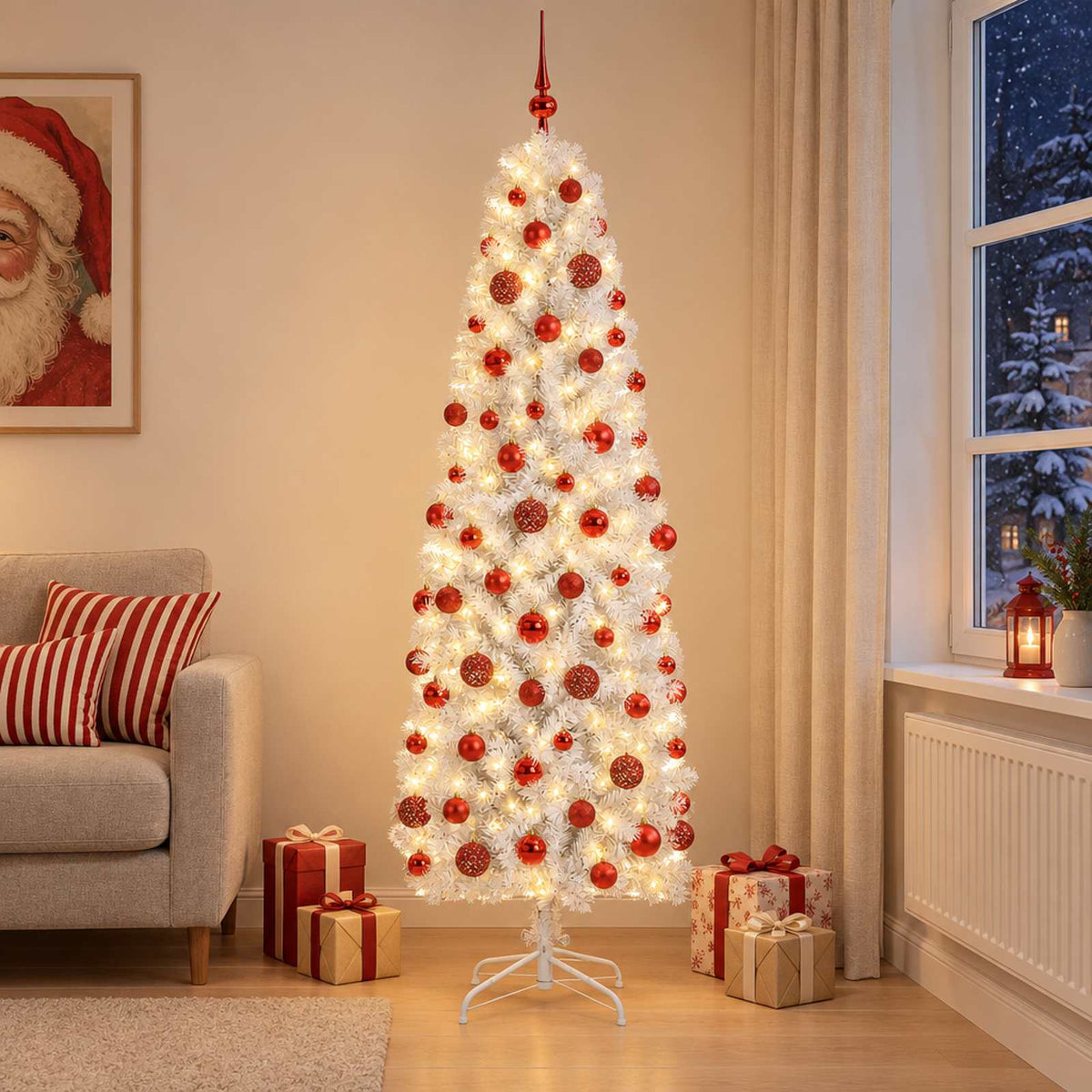 Artificial Slim Christmas Tree Bauble LEDs