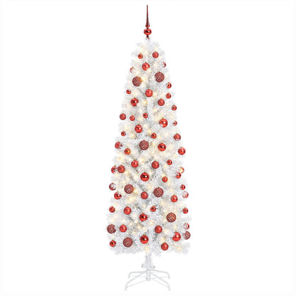 vidaXL Artificial Slim Christmas Tree with Bauble 210 cm 300 LEDs 4