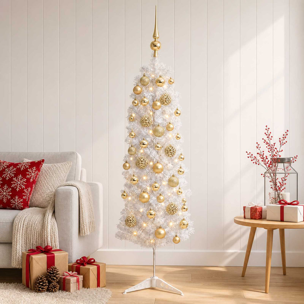 vidaXL Artificial Slim Christmas Tree with Bauble 150 LEDs 150 cm