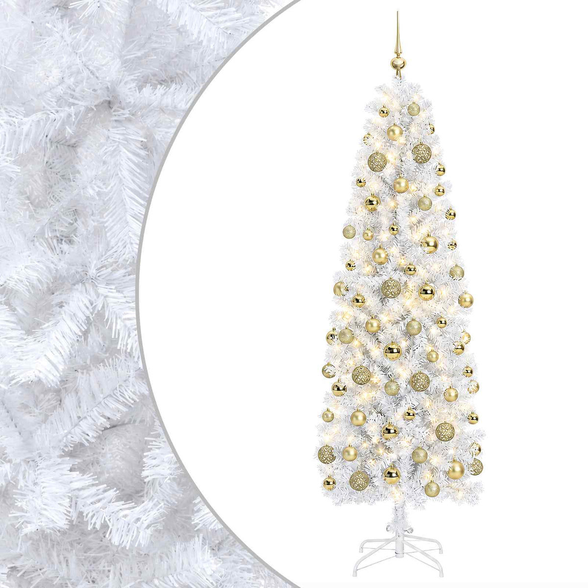 vidaXL Artificial Slim Christmas Tree with Bauble 210 cm 300 LEDs 2