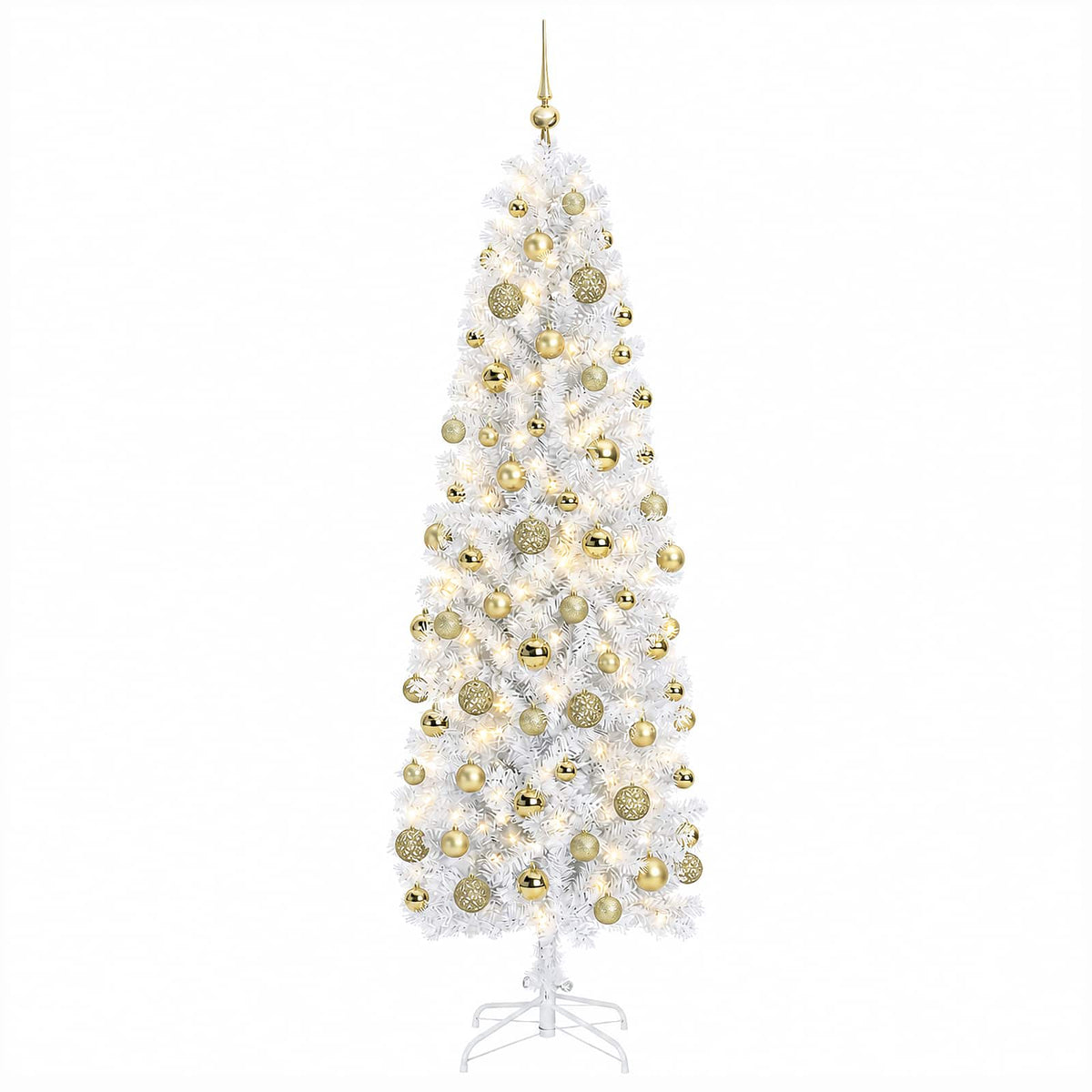 vidaXL Artificial Slim Christmas Tree with Bauble 210 cm 300 LEDs 4