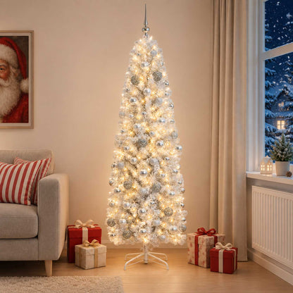 vidaXL Artificial Slim Christmas Tree with Bauble 180 cm 300 LEDs 1
