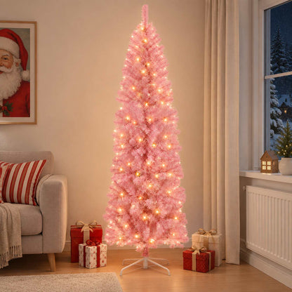 Artificial Slim Christmas Tree with Bauble 300 LEDs 180 cm with LEDs