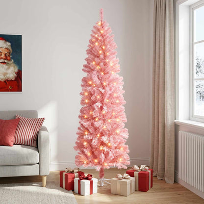 Artificial Slim Christmas Tree with Bauble 300 LEDs 180 cm with LEDs
