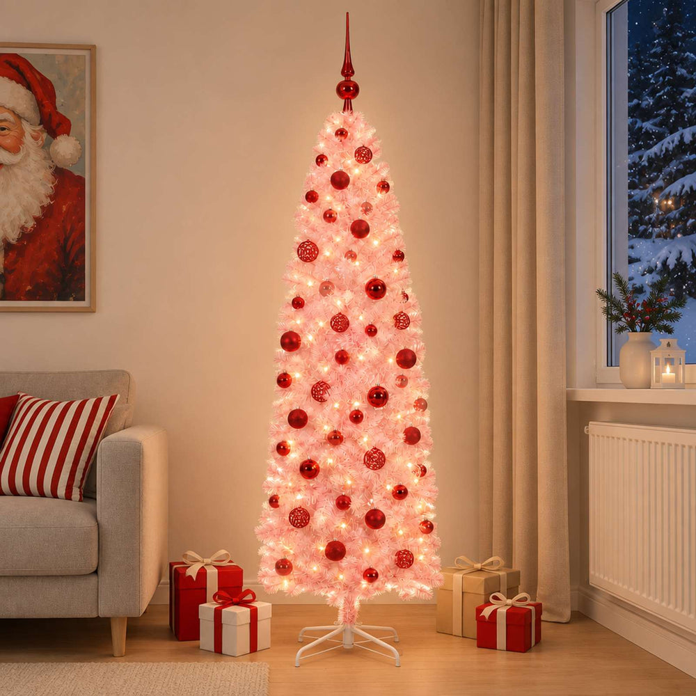 vidaXL Artificial Slim Christmas Tree with Bauble 180 cm 300 LEDs