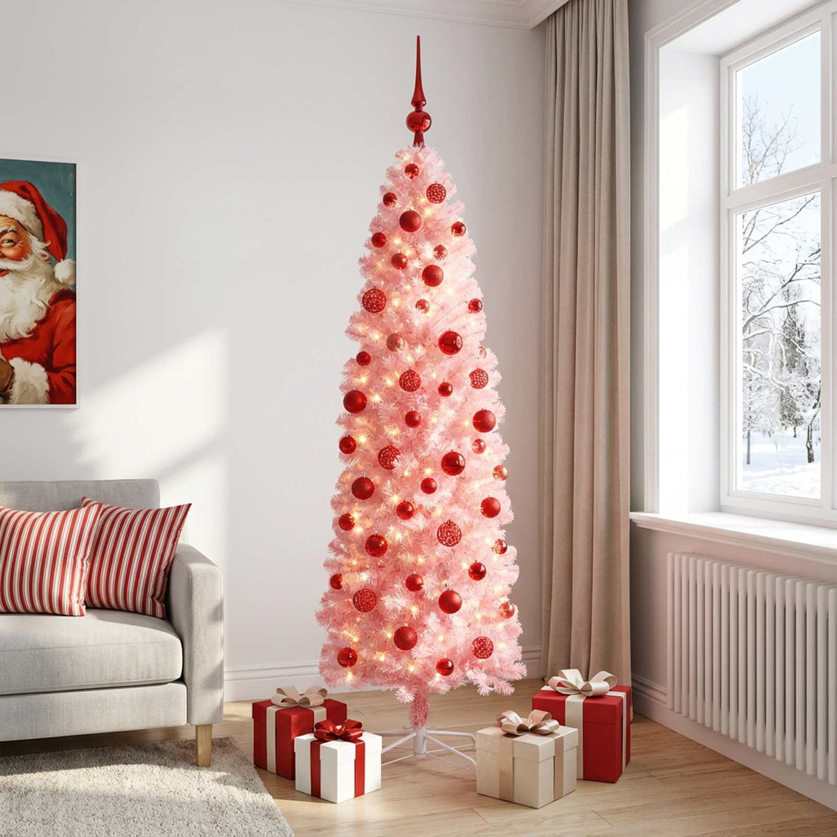 Artificial Slim Christmas Tree Bauble LEDs