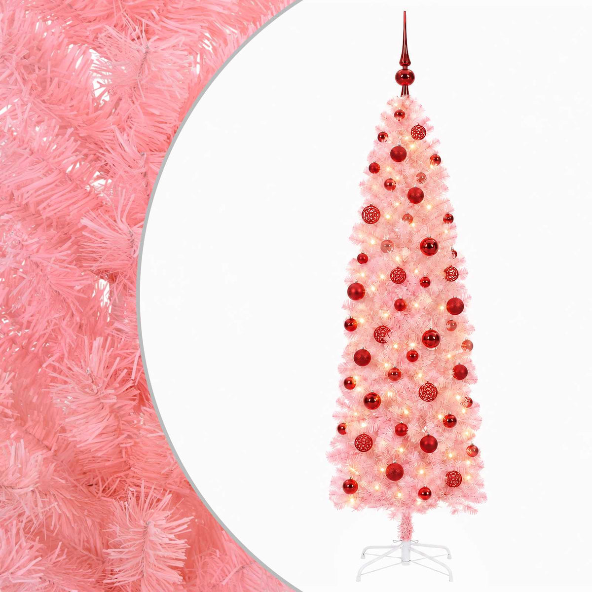 vidaXL Artificial Slim Christmas Tree with Bauble 180 cm 300 LEDs 2