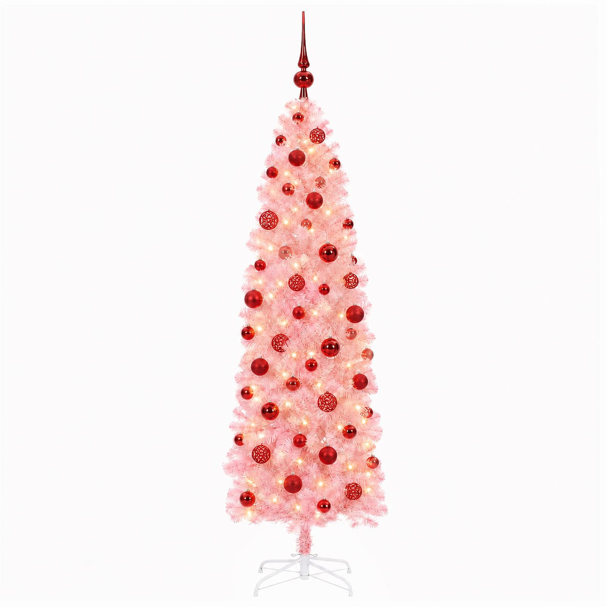 vidaXL Artificial Slim Christmas Tree with Bauble 180 cm 300 LEDs 4