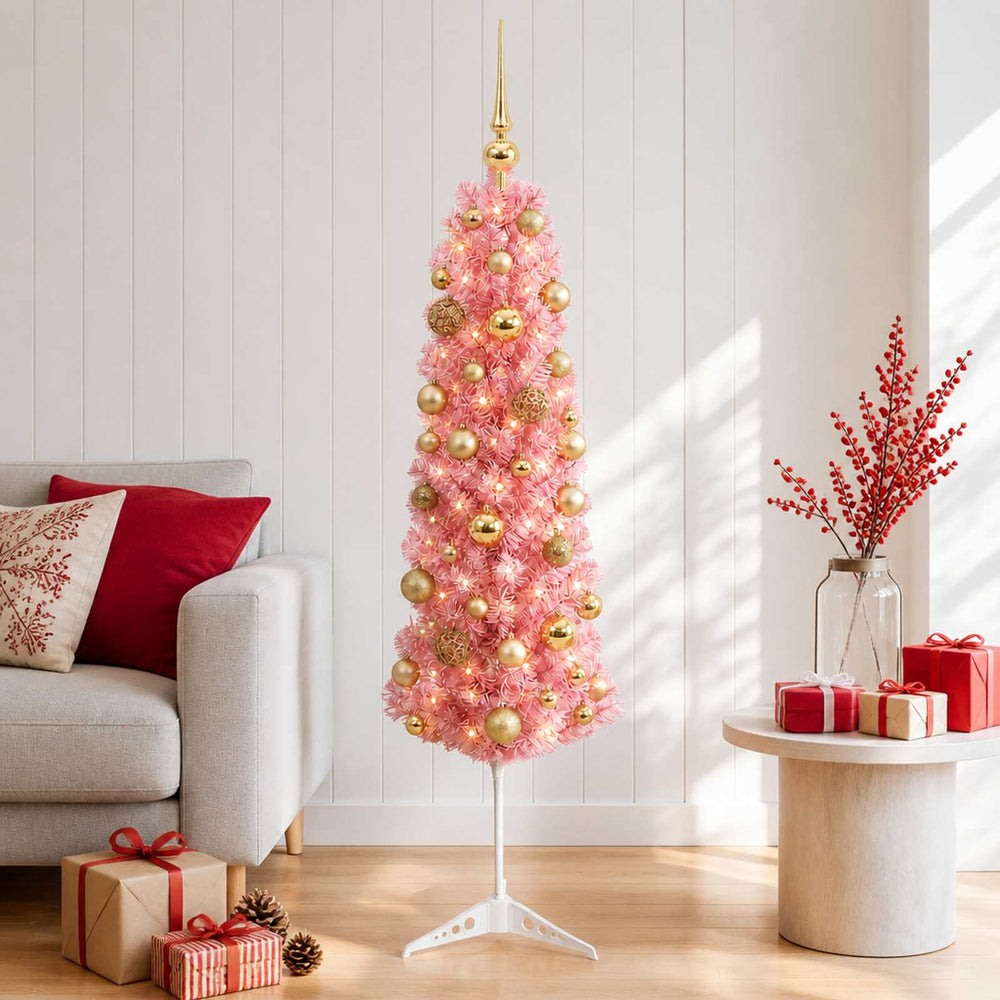vidaXL Artificial Slim Christmas Tree with Bauble 150 LEDs 150 cm