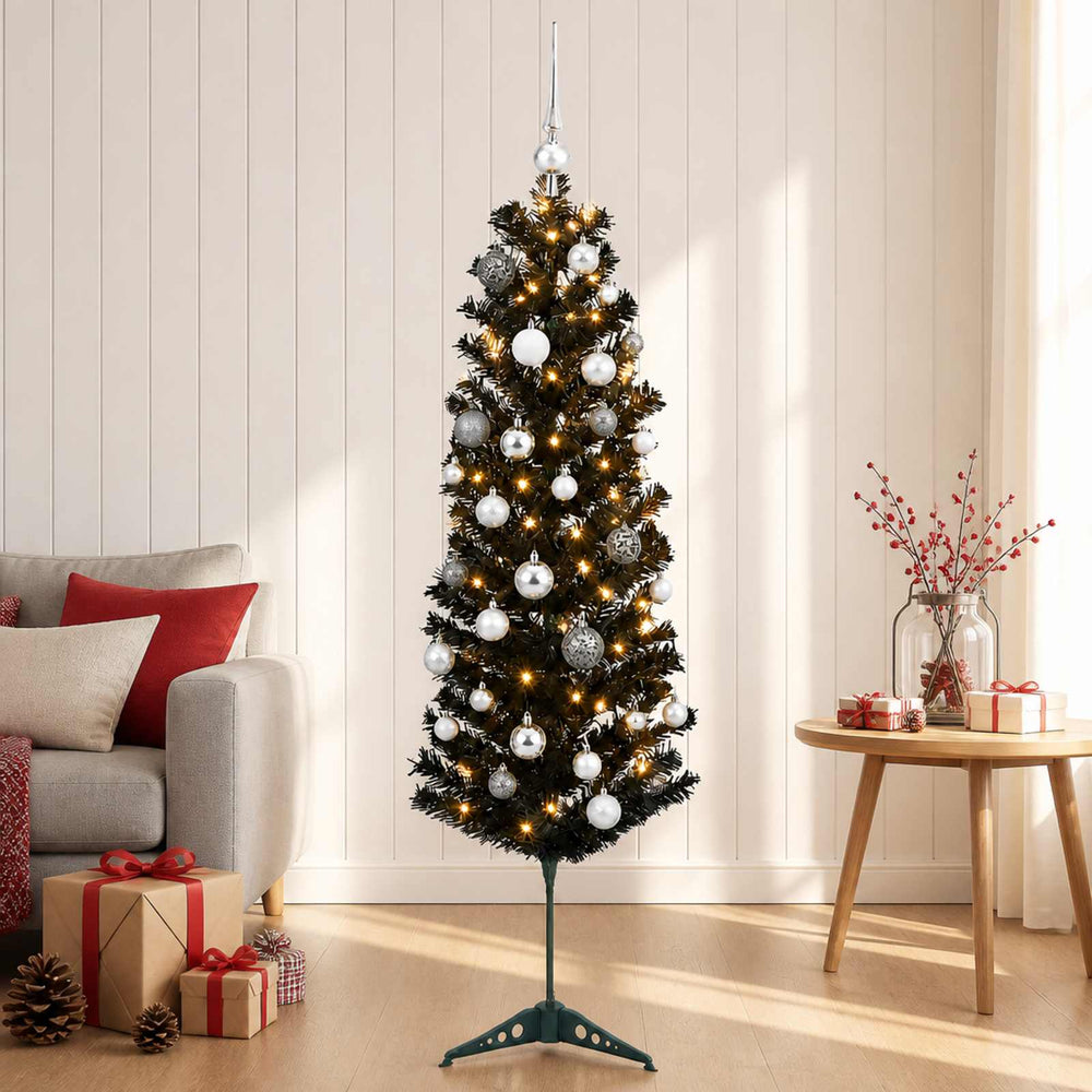 vidaXL Artificial Slim Christmas Tree with Bauble 150 cm 150 LEDs