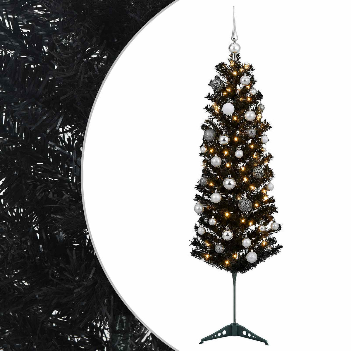 vidaXL Artificial Slim Christmas Tree with Bauble 150 cm 150 LEDs 2