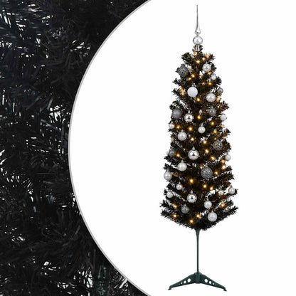 vidaXL Artificial Slim Christmas Tree with Bauble 150 cm 150 LEDs 2