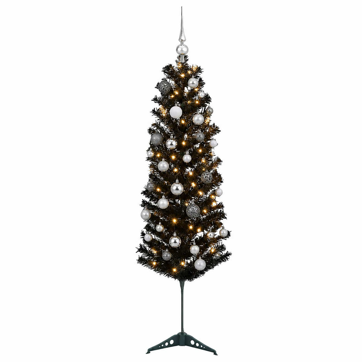 vidaXL Artificial Slim Christmas Tree with Bauble 150 cm 150 LEDs 4