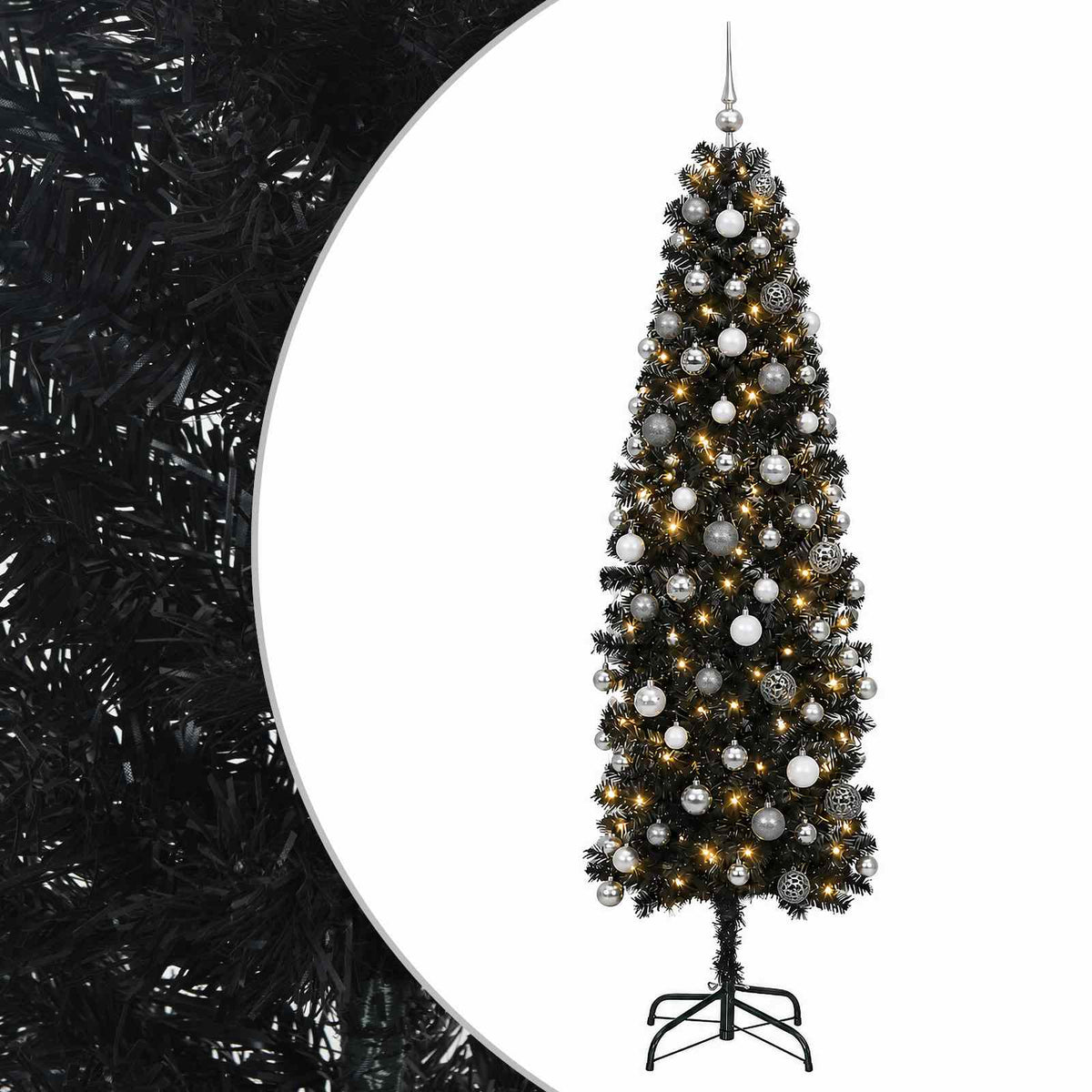 vidaXL Artificial Slim Christmas Tree with Bauble 180 cm 300 LEDs 2