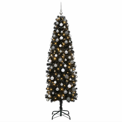 vidaXL Artificial Slim Christmas Tree with Bauble 180 cm 300 LEDs 4