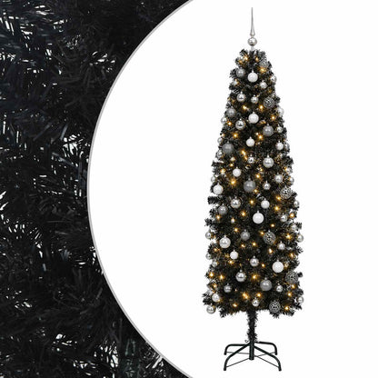 vidaXL Artificial Slim Christmas Tree with Bauble 210 cm 300 LEDs 2