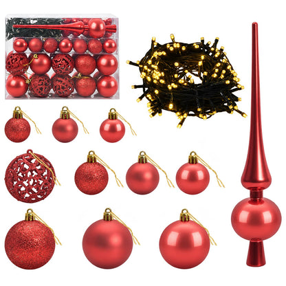 Artificial Slim Christmas Tree with Bauble 150 LEDs 150 cm with LEDs & red balls