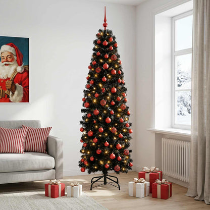 vidaXL Artificial Slim Christmas Tree with Bauble 180 cm 300 LEDs 1
