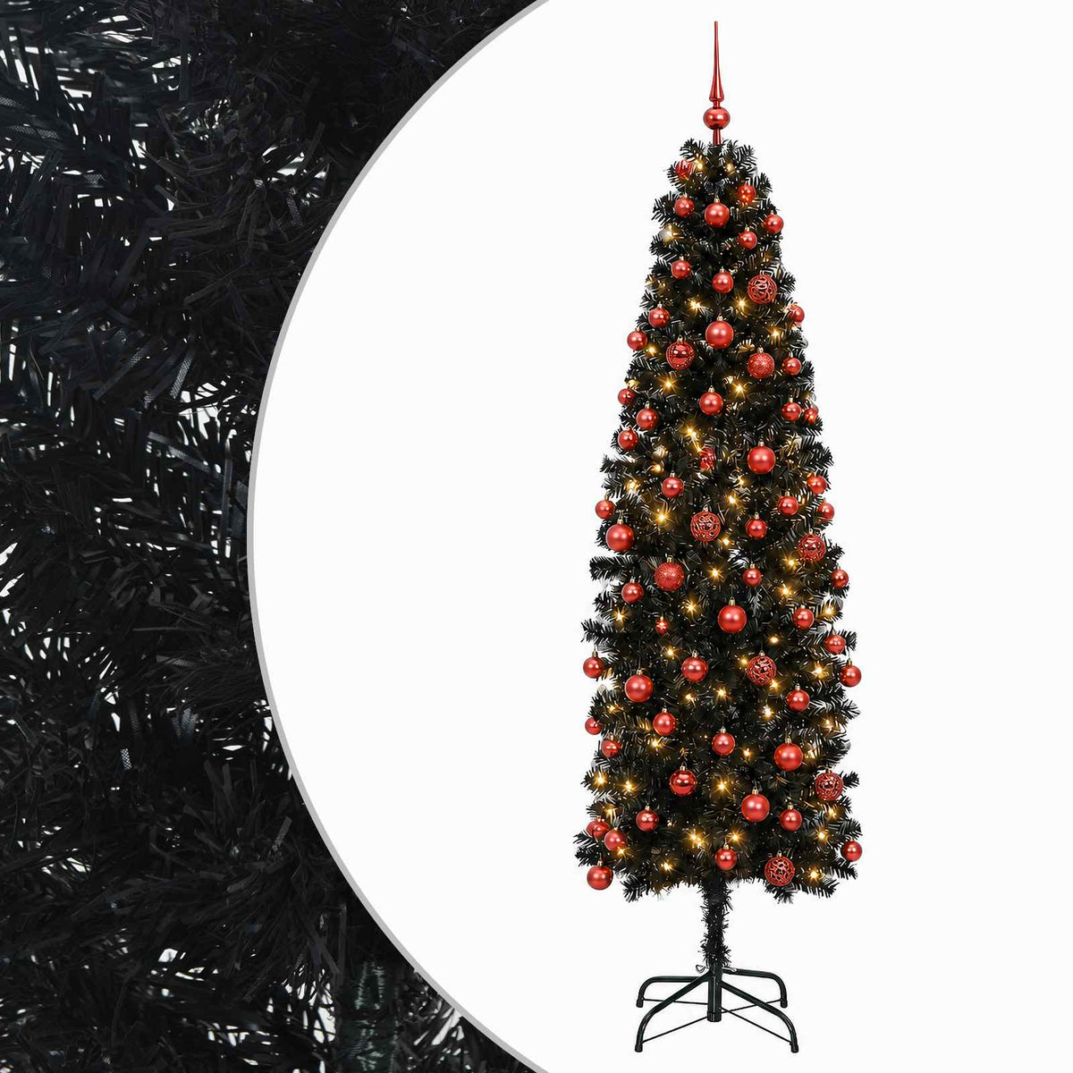vidaXL Artificial Slim Christmas Tree with Bauble 180 cm 300 LEDs 2