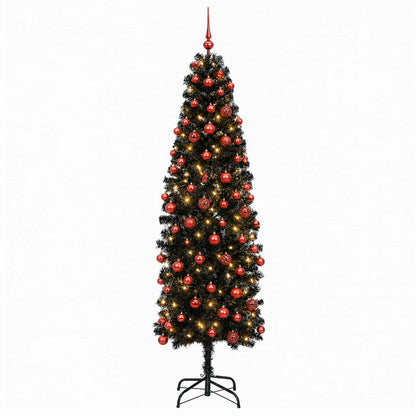 vidaXL Artificial Slim Christmas Tree with Bauble 180 cm 300 LEDs 4