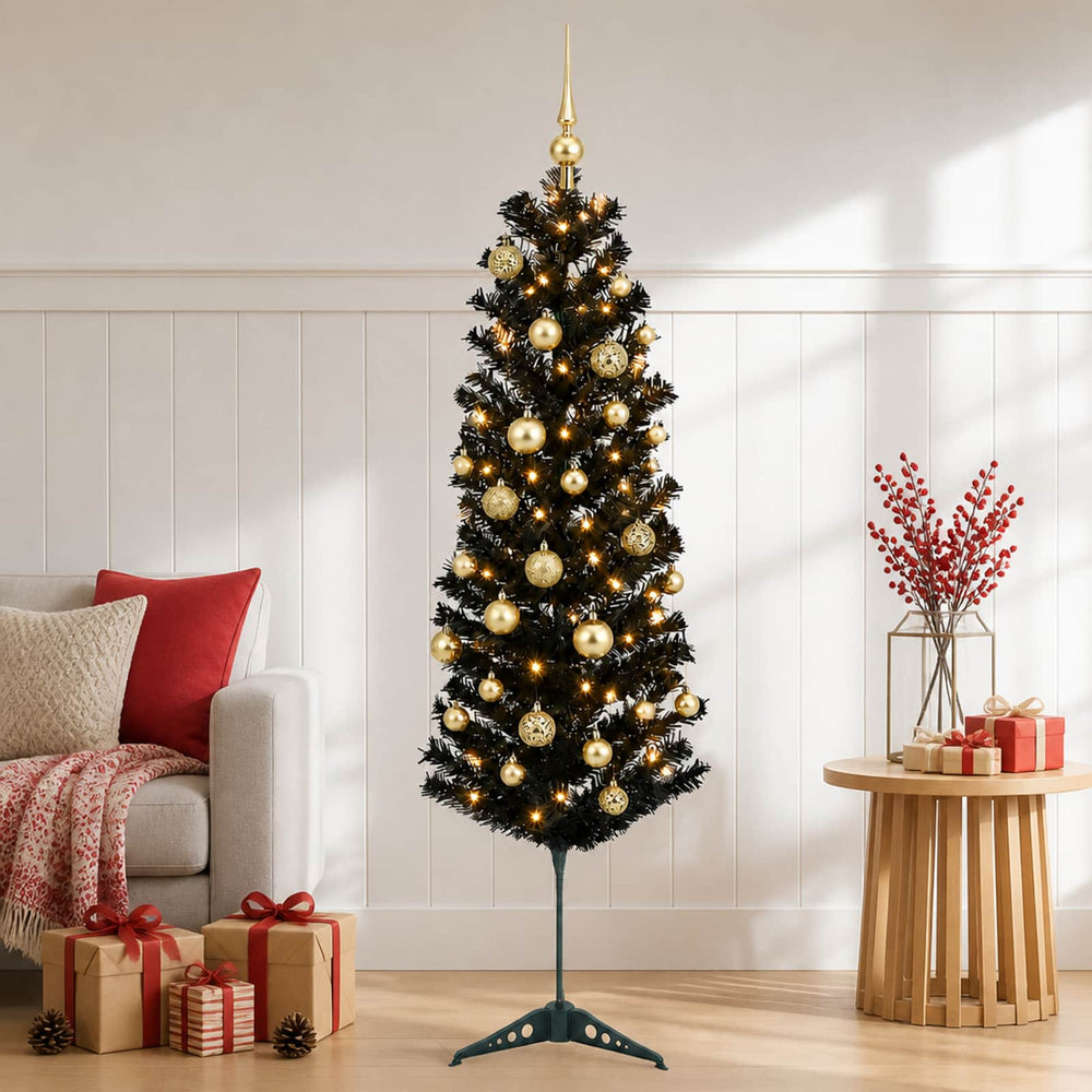 vidaXL Artificial Slim Christmas Tree with Bauble 150 LEDs 150 cm
