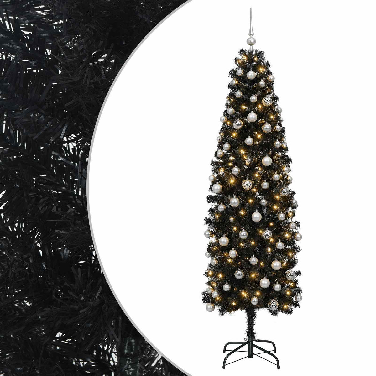vidaXL Artificial Slim Christmas Tree with Bauble 180 cm 300 LEDs 2