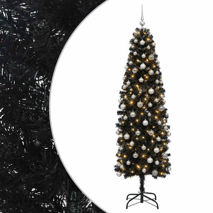 vidaXL Artificial Slim Christmas Tree with Bauble 180 cm 300 LEDs 2