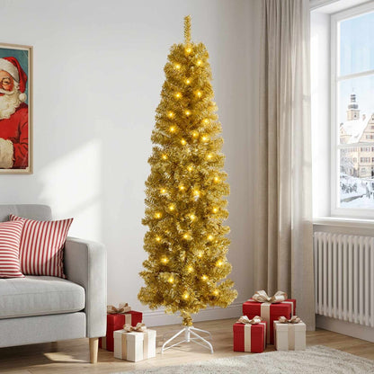 Artificial Slim Christmas Tree with Bauble 180 cm 300 LEDs with LEDs