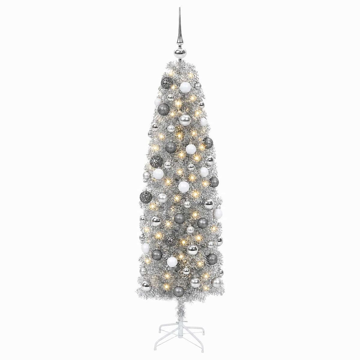 vidaXL Artificial Slim Christmas Tree with Bauble 180 cm 300 LEDs 4
