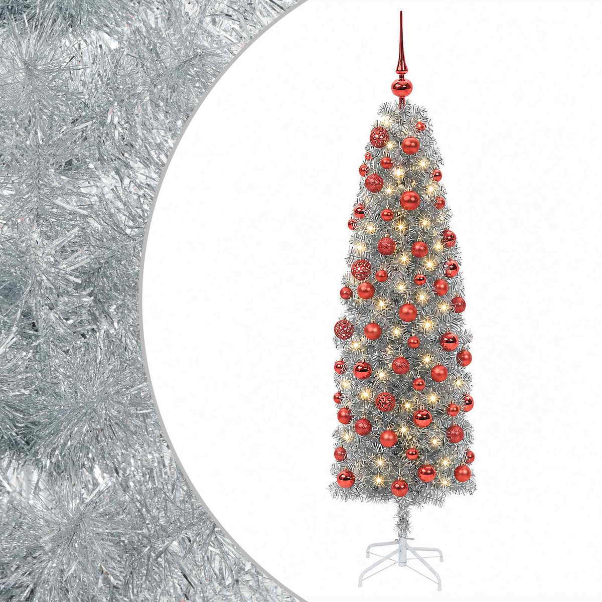 vidaXL Artificial Slim Christmas Tree with Bauble 180 cm 300 LEDs 2