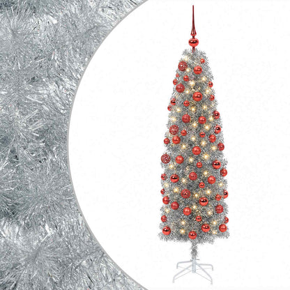 vidaXL Artificial Slim Christmas Tree with Bauble 180 cm 300 LEDs 2