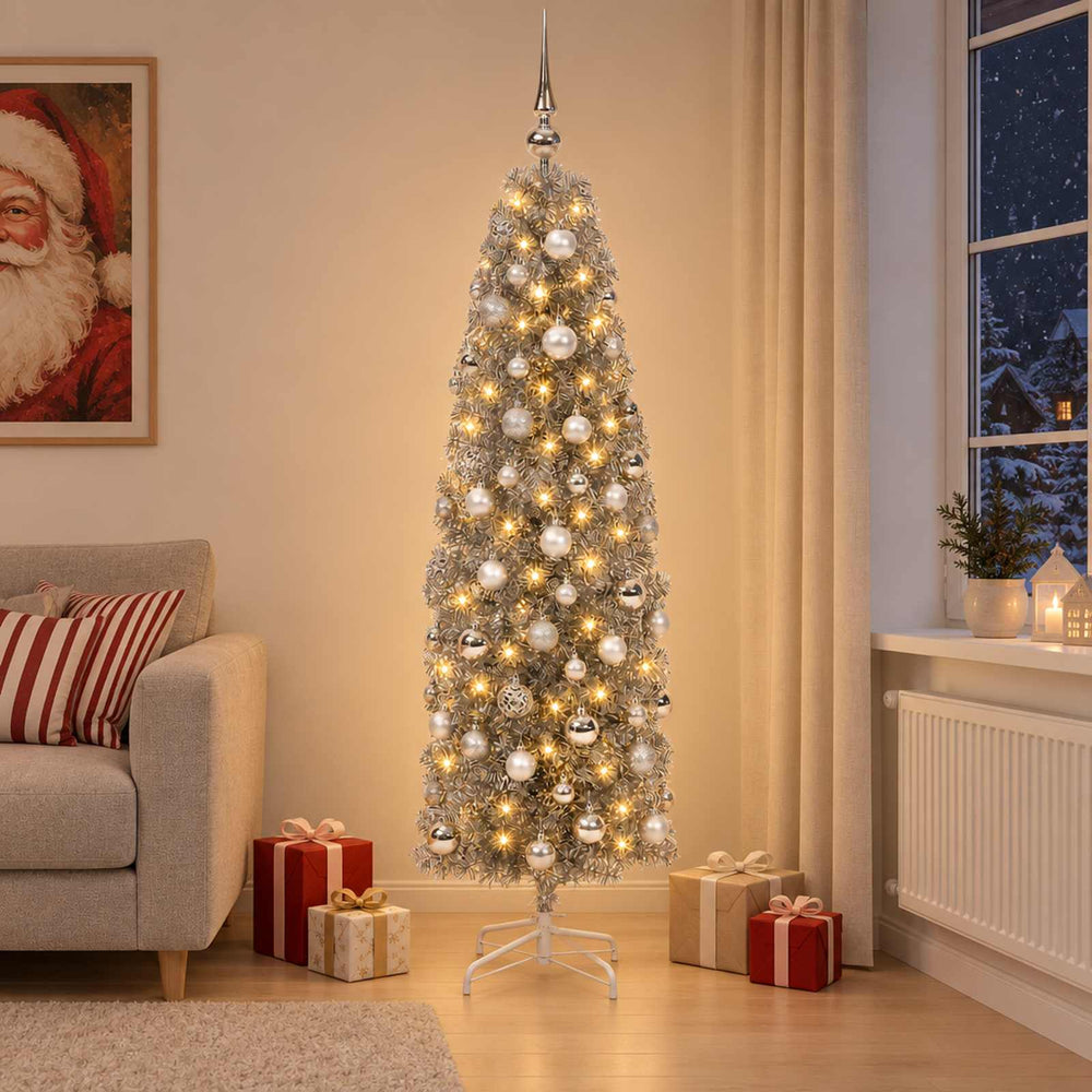 vidaXL Artificial Slim Christmas Tree with Bauble 180 cm 300 LEDs