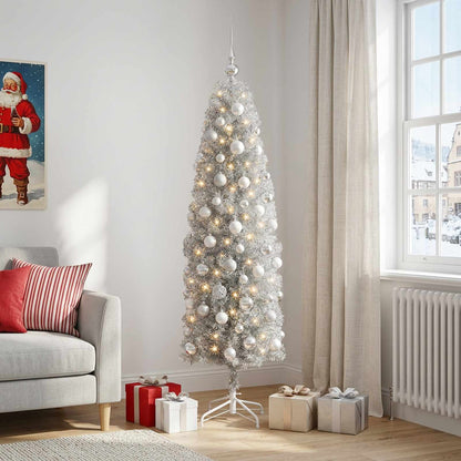 vidaXL Artificial Slim Christmas Tree with Bauble 180 cm 300 LEDs 3