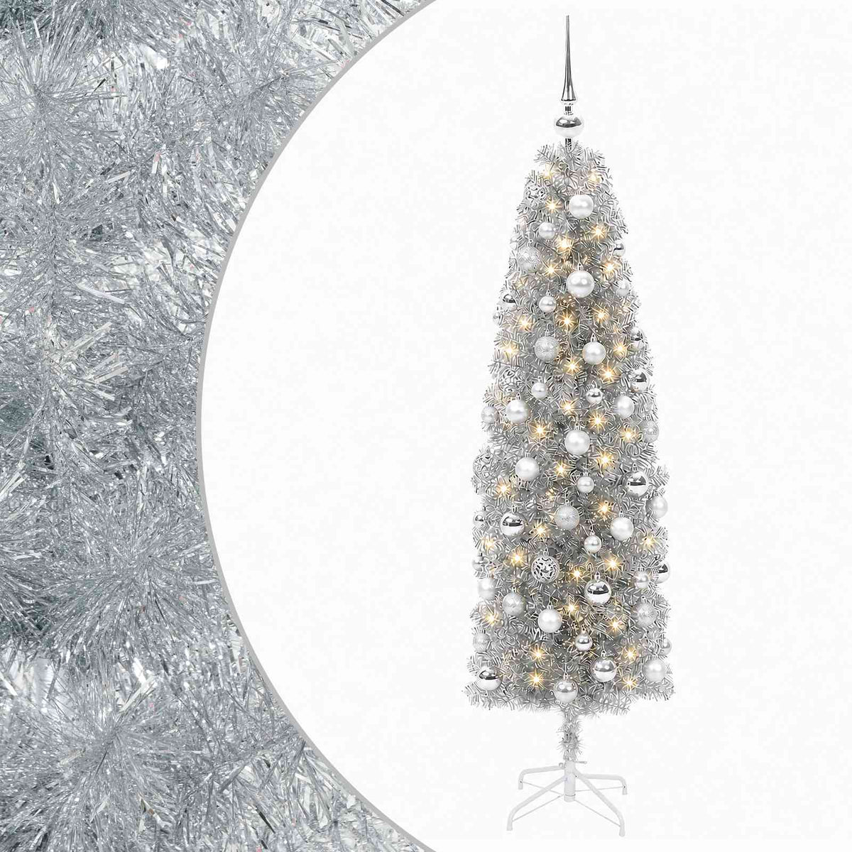 vidaXL Artificial Slim Christmas Tree with Bauble 180 cm 300 LEDs 2