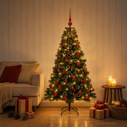 Artificial Christmas Tree with Bauble 150 LEDs 150 cm with LEDs & red balls