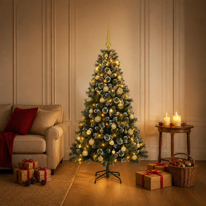 Artificial Christmas Tree with Bauble 150 LEDs 150 cm with LEDs & gold balls