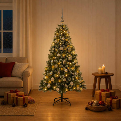 Artificial Christmas Tree with Bauble 150 LEDs 150 cm with LEDs & silver balls