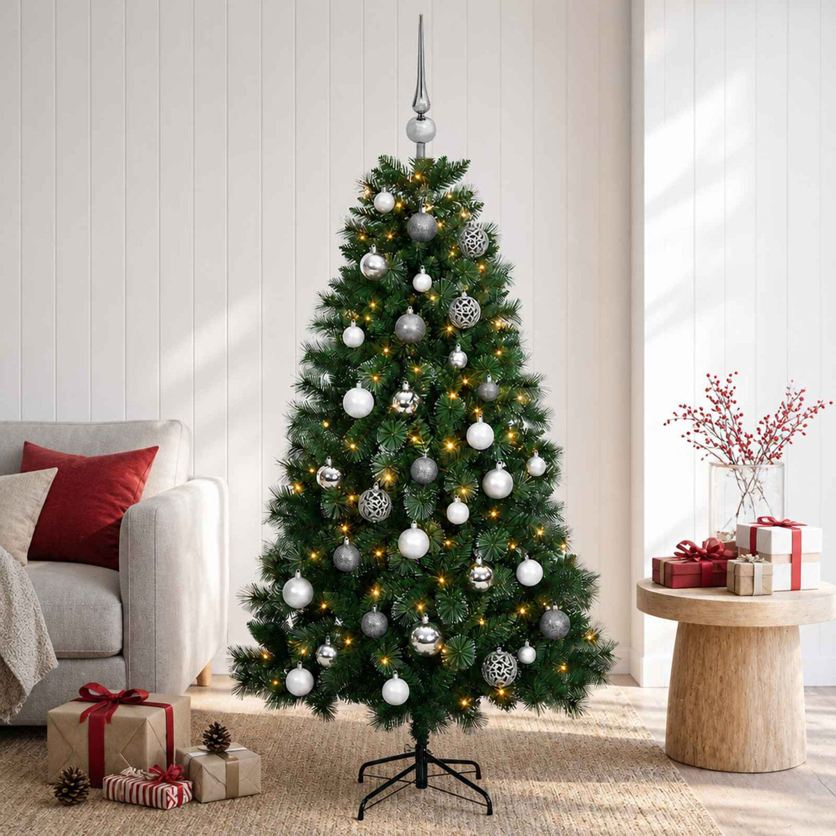 vidaXL Artificial Christmas Tree with Bauble 150 cm 150 LEDs 1
